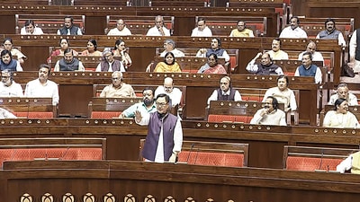 Union Minority Affairs Minister Kiren Rijiju moves a motion for consideration of Waqf (Amendment) Bill in Rajya Sabha during the Budget session of Parliament, in New Delhi on Thursday. (Sansad Tv/ANI) Union Minority Affairs Minister Kiren Rijiju moves a motion for consideration of Waqf (Amendment) Bill in Rajya Sabha during the Budget session of Parliament, in New Delhi on Thursday. (Sansad Tv/ANI)