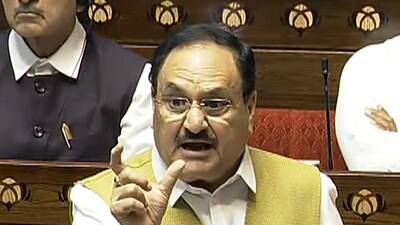 Leader of House in Rajya Sabha JP Nadda speaks in the house during the Budget session of Parliament, in New Delhi on Thursday. (Sansad Tv) Leader of House in Rajya Sabha JP Nadda speaks in the house during the Budget session of Parliament, in New Delhi on Thursday. (Sansad Tv)