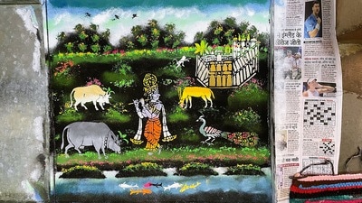 Lord Krishna in a jal sanjhi work by Rajesh Vaishnav (Veidehi Gite) Lord Krishna in a jal sanjhi work by Rajesh Vaishnav (Veidehi Gite)