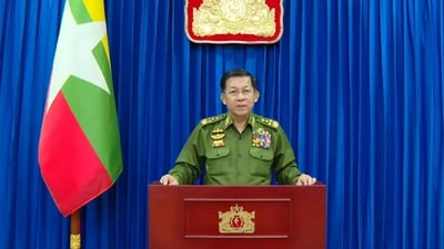 This frame grab taken from state-run Myanmar Radio and Television (MRTV) video footage released on March 28, 2025 shows Myanmar's military chief Min Aung Hlaing making a speech in Naypyidaw. (AFP) This frame grab taken from state-run Myanmar Radio and Television (MRTV) video footage released on March 28, 2025 shows Myanmar's military chief Min Aung Hlaing making a speech in Naypyidaw. (AFP)
