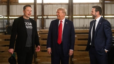 US VP JD Vance with President Donald Trump and DOGE head Elon Musk (Bloomberg) US VP JD Vance with President Donald Trump and DOGE head Elon Musk (Bloomberg)