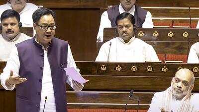 Union minister Kiren Rijiju speaks in the Rajya Sabha on Thursday. (PTI Photo) Union minister Kiren Rijiju speaks in the Rajya Sabha on Thursday. (PTI Photo)