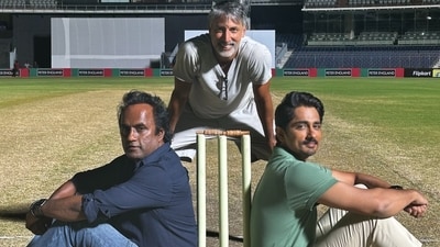 Viraj Singh with director S Sashikanth and actor Siddharth while shooting the Netflix film Test. Viraj Singh with director S Sashikanth and actor Siddharth while shooting the Netflix film Test.