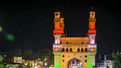 A small piece of the minaret of Hyderabad's iconic Charminar structure fell off after heavy rain. (File) (PTI) A small piece of the minaret of Hyderabad's iconic Charminar structure fell off after heavy rain. (File) (PTI)