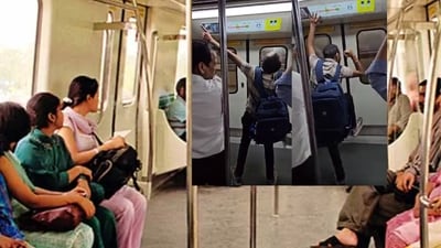 The Delhi Metro dancing man could be seen breaking into an impromptu song and dance (Screengrabs: Reddit) The Delhi Metro dancing man could be seen breaking into an impromptu song and dance (Screengrabs: Reddit)