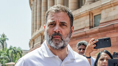 Lok Sabha LoP and Congress MP Rahul Gandhi at Parliament premises in New Delhi on Wednesday. (ANI) Lok Sabha LoP and Congress MP Rahul Gandhi at Parliament premises in New Delhi on Wednesday. (ANI)