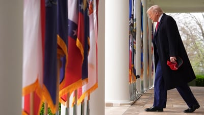 President Donald Trump arrives to speak during an event to announce new tariffs in the Rose Garden of the White House, Wednesday, April 2 (AP) President Donald Trump arrives to speak during an event to announce new tariffs in the Rose Garden of the White House, Wednesday, April 2 (AP)