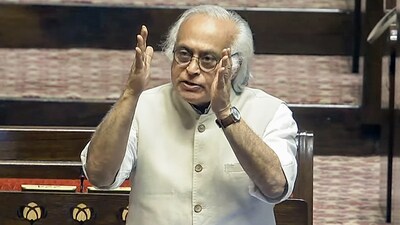 Congress MP Jairam Ramesh speaks in Rajya Sabha during the Budget session of the Parliament in New Delhi. (Sansad TV )