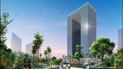 According to the project report made by the APNRT, the tower was designed with a shape “A” representing Amaravati. (HT photo) According to the project report made by the APNRT, the tower was designed with a shape “A” representing Amaravati. (HT photo)