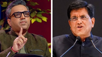 Businessman Ashneer Grover (left) and Union minister Piyush Goyal. (File) Businessman Ashneer Grover (left) and Union minister Piyush Goyal. (File)