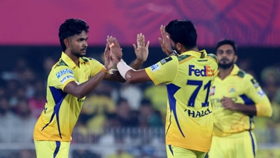 Chennai Super Kings' Matheesha Pathirana celebrates with teammates (REUTERS)