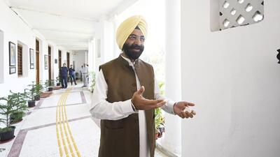 Delhi cabinet minster Manjinder Singh Sirsa at the Vidhan Sabha. (Sanjeev Verma/ HT Photo)