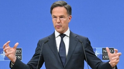 NATO Secretary General Mark Rutte gestures as he addresses the audience during a final press conference as part of the meeting of North Atlantic Treaty Organization (NATO) Ministers of Foreign Affairs at NATO's headquarters. (AFP) NATO Secretary General Mark Rutte gestures as he addresses the audience during a final press conference as part of the meeting of North Atlantic Treaty Organization (NATO) Ministers of Foreign Affairs at NATO's headquarters. (AFP)