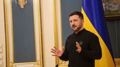 Ukrainian President Volodymyr Zelensky speaks during a press conference in Kyiv.. (AP) Ukrainian President Volodymyr Zelensky speaks during a press conference in Kyiv.. (AP)