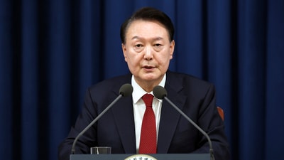 Impeached South Korean President Yoon Suk Yeol speaks during a press briefing at the presidential office in Seoul, South Korea. (AP file) Impeached South Korean President Yoon Suk Yeol speaks during a press briefing at the presidential office in Seoul, South Korea. (AP file)