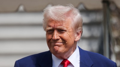 FILE PHOTO: U.S. President Donald Trump reacts before boarding Marine One, while departing the White House en route to Florida, in Washington, D.C., U.S., April 3, 2025. (REUTERS)