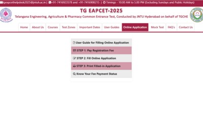 TS EAMCET 2025 registration without late fee ends today at eapcet.tgche.ac.in (Official website, screenshot) TS EAMCET 2025 registration without late fee ends today at eapcet.tgche.ac.in (Official website, screenshot)
