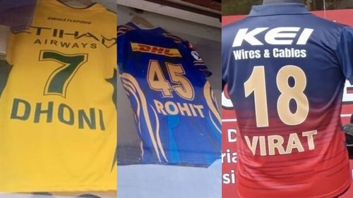 Shoppers can find jerseys of popular players such as MS Dhoni, Rohit and Virat in the markets. Shoppers can find jerseys of popular players such as MS Dhoni, Rohit and Virat in the markets.