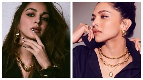 Kiara Advani and Deepika Padukone wore different types of chunky chains for a definitive visual interest. (Pinterest) Kiara Advani and Deepika Padukone wore different types of chunky chains for a definitive visual interest. (Pinterest)