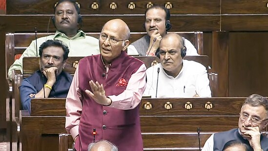  Congress MP Abhishek Manu Singhvi speaks in the Rajya Sabha during the Budget session of Parliament, in New Delhi on Thursday. (ANI)