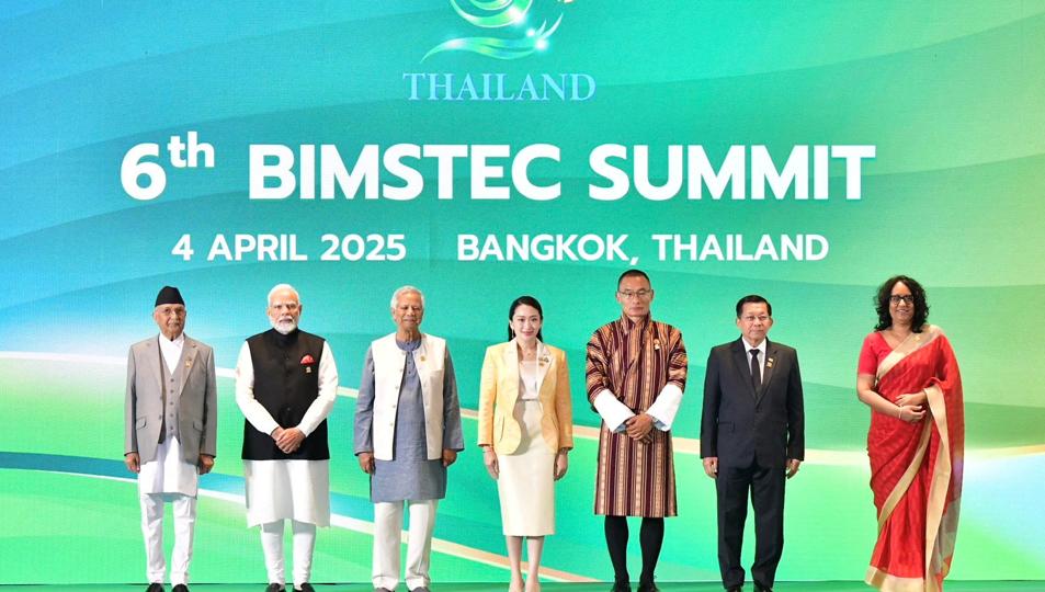 Nepal’s PM KP Sharma Oli, India’s PM Narendra Modi, Muhammad Yunus, chief adviser of Bangladesh Interim Government, Thailand’s PM Paetongtarn Shinawatra, Bhutan’s PM Dasho Tshering Tobgay, Myanmar’s junta leader Min Aung Hlaing and Sri Lanka’s PM Harini Amarasuriya at the 6th Bimstec Summit. (Thailand Government House/Handout via REUTERS) Nepal’s PM KP Sharma Oli, India’s PM Narendra Modi, Muhammad Yunus, chief adviser of Bangladesh Interim Government, Thailand’s PM Paetongtarn Shinawatra, Bhutan’s PM Dasho Tshering Tobgay, Myanmar’s junta leader Min Aung Hlaing and Sri Lanka’s PM Harini Amarasuriya at the 6th Bimstec Summit. (Thailand Government House/Handout via REUTERS)