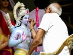  An artist gives a final touch to an idol of Lord Ram ahead of Ram Navami, at Chitar Oli in Nagpur on Thursday.