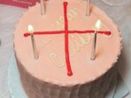 The celebration included a pink cake that read “1 year celibacy” with an “X." The celebration included a pink cake that read “1 year celibacy” with an “X."