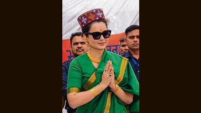 BJP MP Kangana Ranaut at a rally in Mandi on Saturday. (PTI) BJP MP Kangana Ranaut at a rally in Mandi on Saturday. (PTI)
