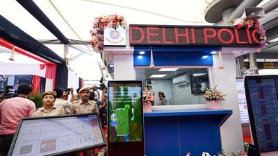 Before the inauguration, Usha Rangnani, additional commissioner of police (IGI Airport), briefed LG Saxena and Delhi police commissioner Sanjay Arora on the booth’s features (Arvind Yadav/HT Photo) Before the inauguration, Usha Rangnani, additional commissioner of police (IGI Airport), briefed LG Saxena and Delhi police commissioner Sanjay Arora on the booth’s features (Arvind Yadav/HT Photo)