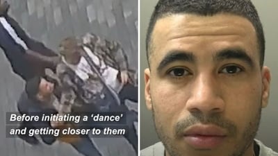 The thief was captured robbing a victim after distracting him with his bizarre dance moves. (YouTube/@westmidlandspolice) The thief was captured robbing a victim after distracting him with his bizarre dance moves. (YouTube/@westmidlandspolice)