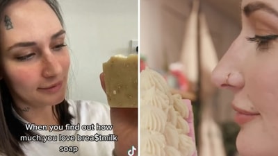 Ohio entrepreneur Taylor Robinson who turns expired breast milk into soaps. (Instagram/@60secdocs, @leojudesoapco) Ohio entrepreneur Taylor Robinson who turns expired breast milk into soaps. (Instagram/@60secdocs, @leojudesoapco)