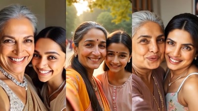 Instagram user Pranav Vijayan took help of AI to create some adorable pictures of Bollywood actors showing their past and future. Fans picked who they think look best in both versions. (Instagram: @pranavvijayan) Instagram user Pranav Vijayan took help of AI to create some adorable pictures of Bollywood actors showing their past and future. Fans picked who they think look best in both versions. (Instagram: @pranavvijayan)
