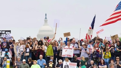 Demonstrators gather on the National Mall for the "Hands Off!" protest (AFP) Demonstrators gather on the National Mall for the "Hands Off!" protest (AFP)