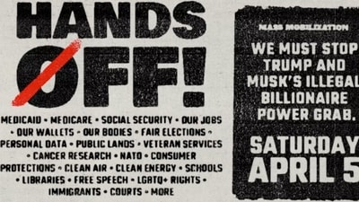 The Hands Off protest is being organized by a consortium of progressive advocacy groups, with MoveOn at the forefront. (X@ArtCandee) The Hands Off protest is being organized by a consortium of progressive advocacy groups, with MoveOn at the forefront. (X@ArtCandee)