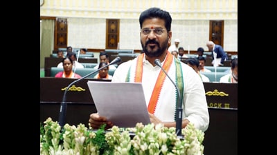 Hyderabad, Dec 09 (ANI): Telangana CM Revanth Reddy takes oath as MLA of the Telangana Legislative Assembly before Pro-tem Speaker Akbaruddin Owaisi, in Hyderabad on Saturday. (ANI Photo) (CMO Telangana X) Hyderabad, Dec 09 (ANI): Telangana CM Revanth Reddy takes oath as MLA of the Telangana Legislative Assembly before Pro-tem Speaker Akbaruddin Owaisi, in Hyderabad on Saturday. (ANI Photo) (CMO Telangana X)