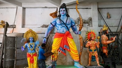 India is celebrating the festival of Ram Navami on Sunday, April 6. Preparations were in full swing across India while heavy security was deployed across the country to prevent any untoward incident. (AFP) India is celebrating the festival of Ram Navami on Sunday, April 6. Preparations were in full swing across India while heavy security was deployed across the country to prevent any untoward incident. (AFP)