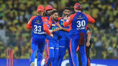 Vipraj Nigam and Kuldeep then delivered further blows and CSK were already sinking by the time Shivam Dube fell in the 10th over. (AP) Vipraj Nigam and Kuldeep then delivered further blows and CSK were already sinking by the time Shivam Dube fell in the 10th over. (AP)