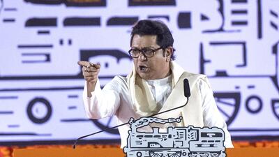 Raj Thackeray during a public meeting at Shivaji Park on the occasion of Gudi Padwa in Mumbai, India, on Sunday, March 30, 2025. (Photo by Satish Bate/Hindustan Times) Raj Thackeray during a public meeting at Shivaji Park on the occasion of Gudi Padwa in Mumbai, India, on Sunday, March 30, 2025. (Photo by Satish Bate/Hindustan Times)