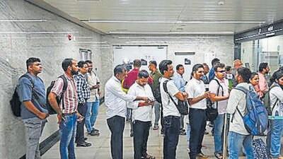 Mumbai, India. Oct 07, 2024: Mumbai's first underground Metro Line 3, the aqua line's phase-1, from Bandra-Kurla Complex (BKC) to Aarey, became operational for the public on Monday, October 7, 2024.Mumbai, India. Oct, 07, 2024.(Photo by Raju Shinde/HT Photo) (Hindustan Times) Mumbai, India. Oct 07, 2024: Mumbai's first underground Metro Line 3, the aqua line's phase-1, from Bandra-Kurla Complex (BKC) to Aarey, became operational for the public on Monday, October 7, 2024.Mumbai, India. Oct, 07, 2024.(Photo by Raju Shinde/HT Photo) (Hindustan Times)