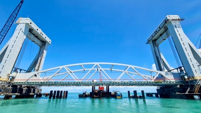 The new Pamban Bridge, connecting Rameswaram with mainland India, that will be inaugurated by Prime Minister Narendra Modi on Ram Navami (April 6). (PTI) The new Pamban Bridge, connecting Rameswaram with mainland India, that will be inaugurated by Prime Minister Narendra Modi on Ram Navami (April 6). (PTI)
