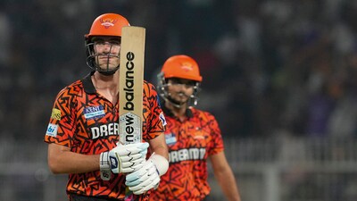 Sunrisers Hyderabad captain Pat Cummins reacts to his dismissal vs KKR (PTI) Sunrisers Hyderabad captain Pat Cummins reacts to his dismissal vs KKR (PTI)