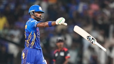 Mumbai Indians' captain Hardik Pandya drops his bat during an Indian Premier League (IPL) 2025 cricket match (PTI) Mumbai Indians' captain Hardik Pandya drops his bat during an Indian Premier League (IPL) 2025 cricket match (PTI)