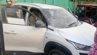 The vandalised car after the attack on Saturday. (HT Photo) The vandalised car after the attack on Saturday. (HT Photo)