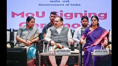 Union health minister JP Nadda and Delhi CM Rekha Gupta at the MoU signing ceremony. (RAJ K RAJ /HT PHOTO) Union health minister JP Nadda and Delhi CM Rekha Gupta at the MoU signing ceremony. (RAJ K RAJ /HT PHOTO)