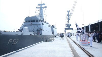 Among the major undertakings of the day, the defence minister flagged off the INS Sunayna as IOS SAGAR from the naval base. The ship is a part of India's vision of Mutual and Holistic Advancement for Security Across the Regions (MAHASAGAR). (PIB India/X) Among the major undertakings of the day, the defence minister flagged off the INS Sunayna as IOS SAGAR from the naval base. The ship is a part of India's vision of Mutual and Holistic Advancement for Security Across the Regions (MAHASAGAR). (PIB India/X)