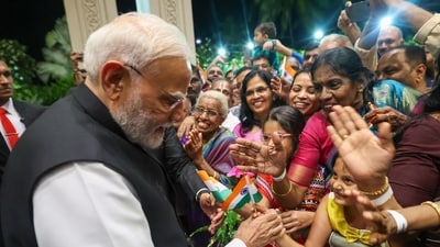 Prime Minister Narendra Modi being greeted by members of the Indian community upon his arrival in Colombo, Sri Lanka. (PMO) Prime Minister Narendra Modi being greeted by members of the Indian community upon his arrival in Colombo, Sri Lanka. (PMO)