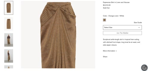 Priyanka Chopra's skirt comes with a price tag of ₹2.43 lakh. (www.therow.com) Priyanka Chopra's skirt comes with a price tag of ₹2.43 lakh. (www.therow.com)