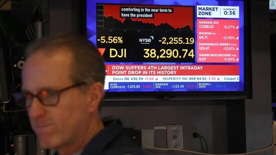 A trader works on the floor of the New York Stock Exchange April 4, 2025, in New York. Wall Street stocks suffered another bruising sell-off April 4, as major indices slumped more than five per cent following President Donald Trump's aggressive tariff policies. (AFP)