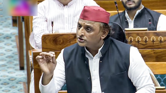 Samajwadi Party MP Akhilesh Yadav speaks in the Lok Sabha during the Budget session of Parliament, in New Delhi on Wednesday. (ANI Photo/Sansad TV)