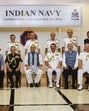 Defence Minister Rajnath Singh with Chief of Defence Staff General Anil Chauhan and Chief of Naval Staff Admiral Dinesh Kumar Tripathi and others during the first phase of the Naval Commanders’ Conference 2025 at Karwar, Karnataka. (PTI) Defence Minister Rajnath Singh with Chief of Defence Staff General Anil Chauhan and Chief of Naval Staff Admiral Dinesh Kumar Tripathi and others during the first phase of the Naval Commanders’ Conference 2025 at Karwar, Karnataka. (PTI)
